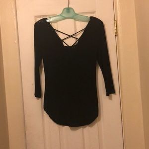 5/20 black ribbed shirt w criss cross back